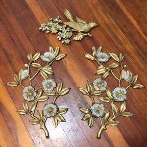 Gold Flowers and Bird Set